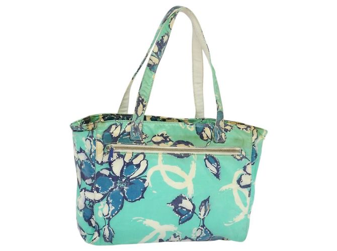 Borsa Tote CHANEL in nylon verde argento CC Auth bs24762