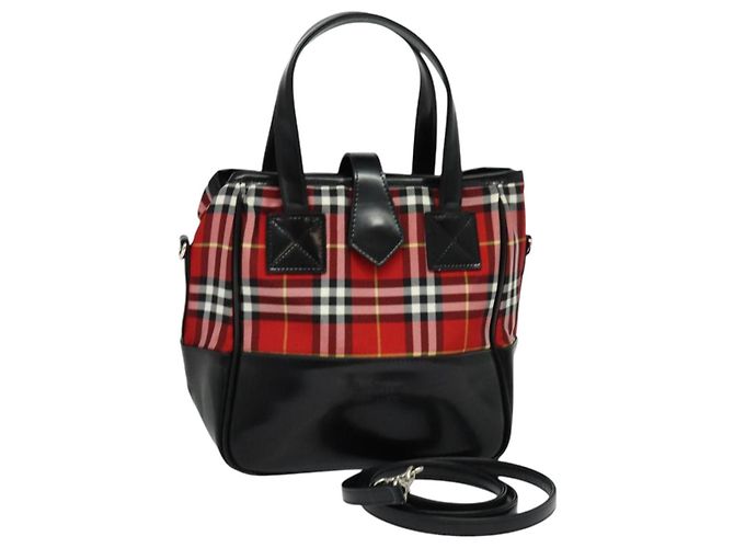 Autre Marque Bolso de mano de nylon Burberrys Nova Check Blue Label Rojo Plata Auth 120591 Roja