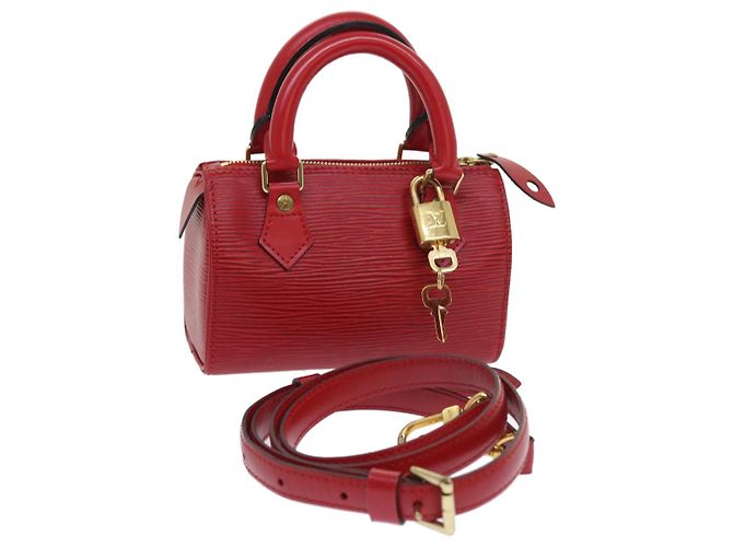 LOUIS VUITTON Epi Mini Speedy Handtasche SPO 2way Rot LV Auth 56797SM