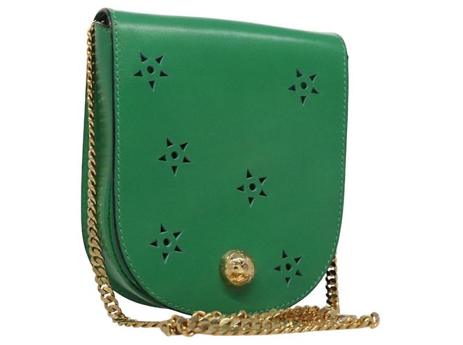 Céline CELINE Shoulder Bag Leather Green Gold Auth 114967V Golden