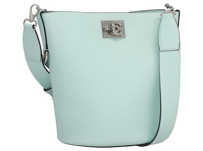 Salvatore Ferragamo Gancini Shoulder Bag Leather Silver Peppermint