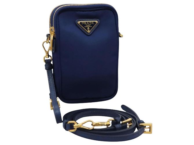 Borsa a Spalla PRADA in Nylon Blu Oro Auth KD114V D'oro