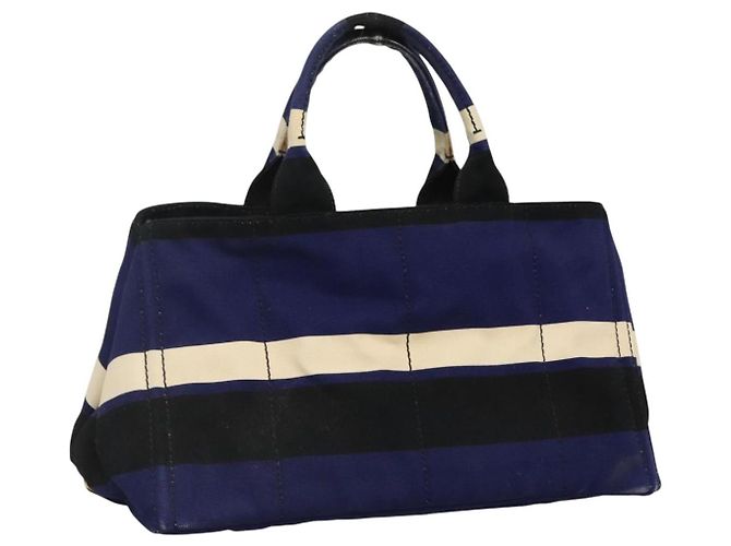PRADA Canapa GM Sac à main en toile bleu or Auth EC334 Doré