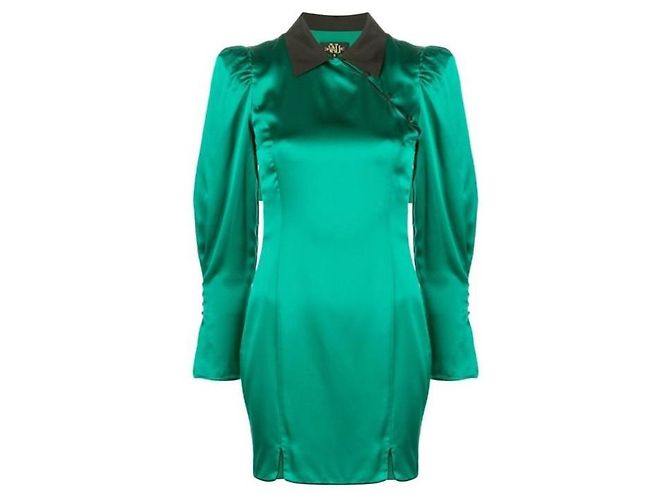 Autre Marque De La Vali Whiskey Seidenkleid Smaragdgrün Schwarz