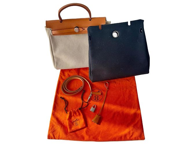 Bolsa de mão Hermès Herbag 31 Bege de Tecido