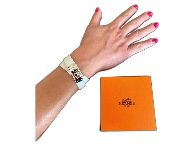 Pulsera Hermès Kelly Double Tour Blanca Cuero Blanco