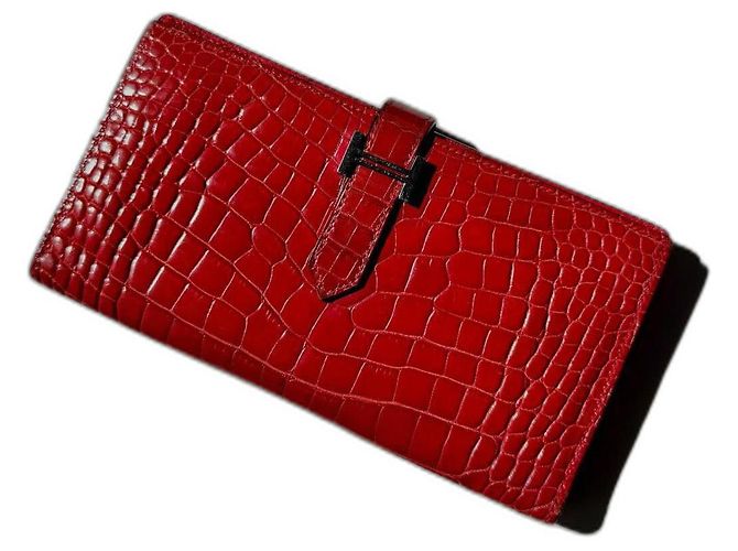 Cartera Hermès Béarn Cocodrilo Roja