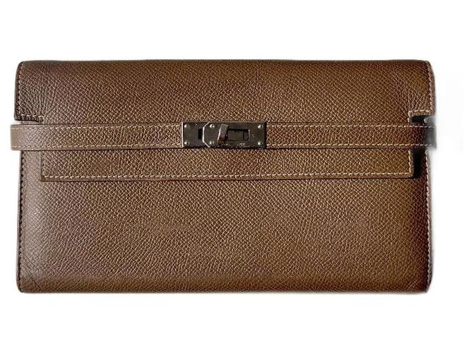 Hermès Kelly Long Wallet Epsom Taupe Leather Camel