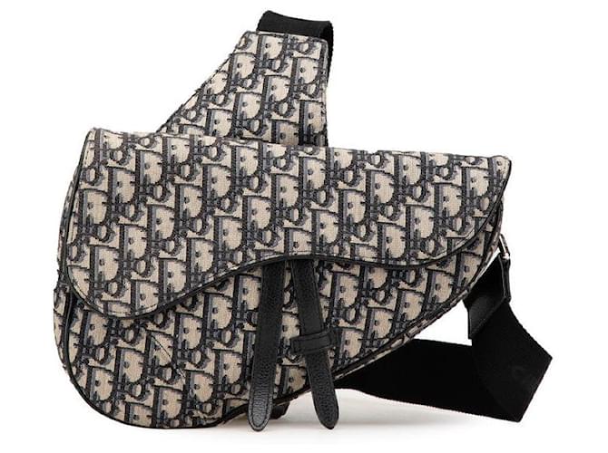 Dior Saddle Oblique Canvas Leather 2way Bag Blue Cloth  ref.2376932