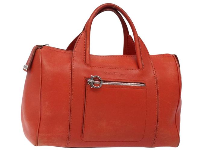 Handtasche aus orangefarbenem Leder mit Silber Salvatore Ferragamo Auth gh313