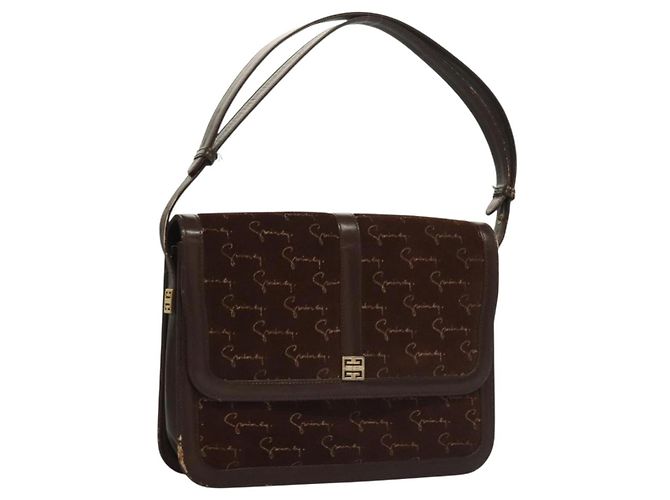 Borsa a Spalla GIVENCHY in Camoscio Marrone Oro Auth bs27977 D'oro