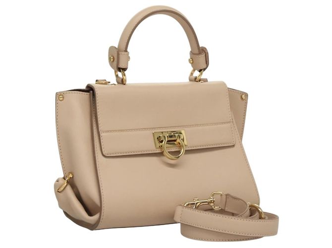 Borsa a mano in pelle Salvatore Ferragamo Gancini Sofia 2 in 1 Beige Oro Auth 131462 D'oro
