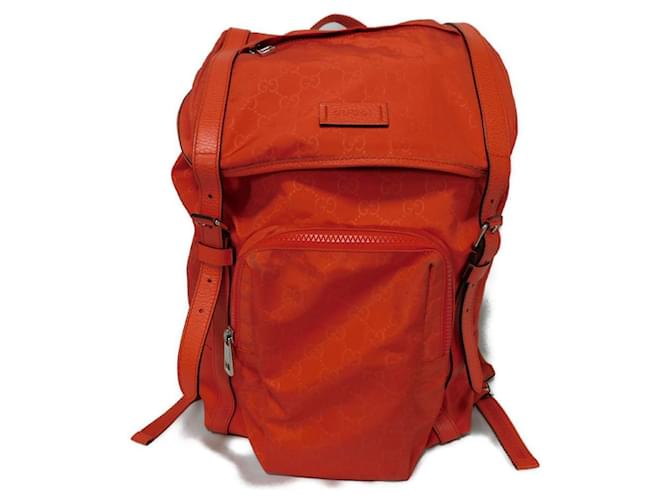 Gucci GG Nylon Daypack in Orange Red Leather Cloth  ref.2377632