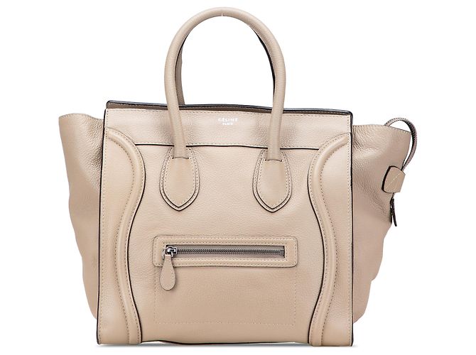 Céline Celine Mini Luggage Tote em pele de bezerro Beige Bege