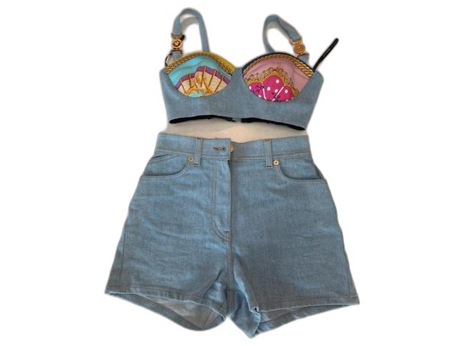 Conjunto de Sutiã e Shorts Versace em Algodão Multicor