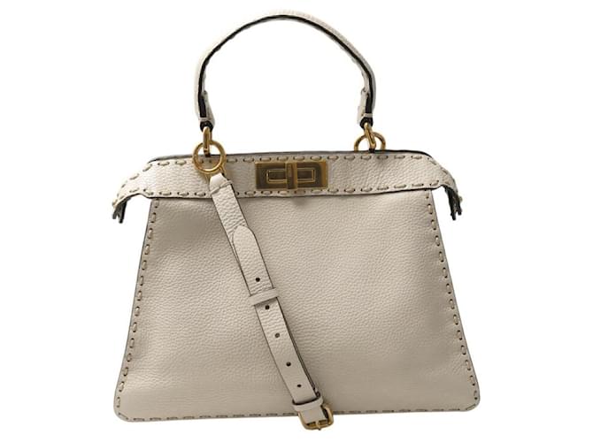 NEW FENDI PEEKABOO MEDIUM 8BN321 BEIGE GRAINED LEATHER HANDBAG  ref.2378229