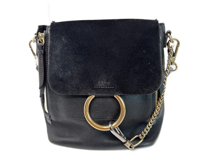 Chloé Faye Backpack Schwarz Gold hardware Leder Wildleder