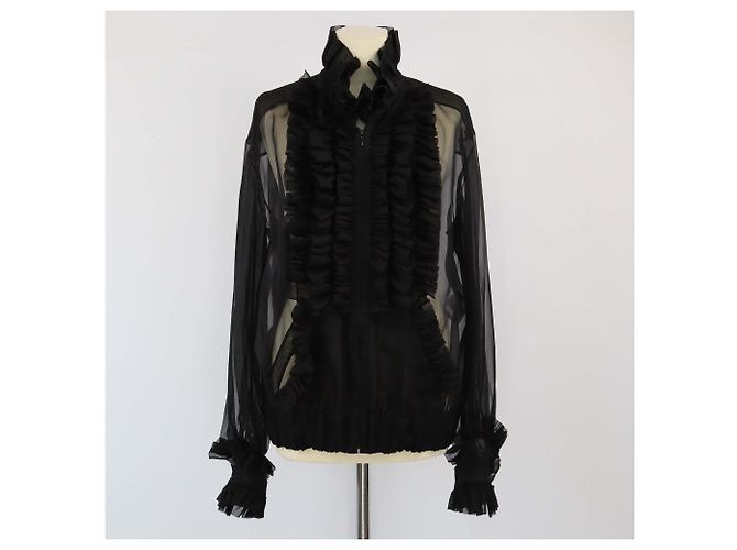 Schwarze Rüschenshirt aus Organza von Chanel