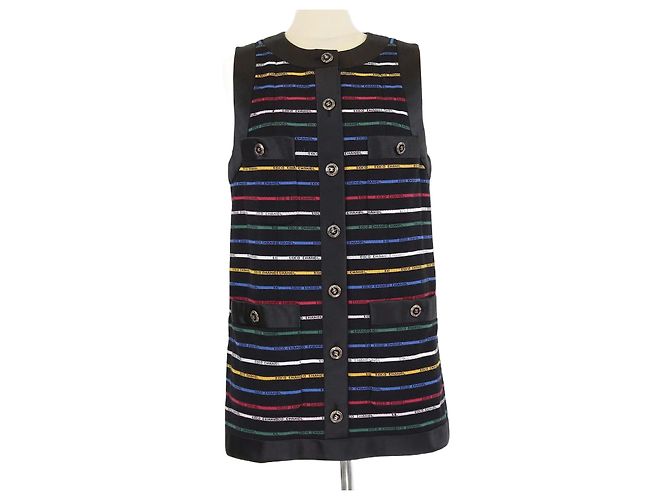 Chanel Black/Multicolor Coco Striped Sleeveless Mini Dress Multiple colors