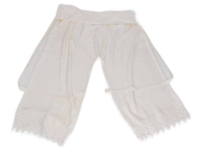 Loewe Off White Macrame Lace Trim Belted Trouser