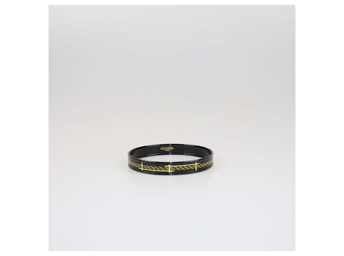 Pulsera estrecha PVD con estampado Quadrige negro de Hermès 