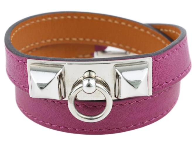 Hermès Pulseira de couro de dupla volta banhada a paládio Violet Rivale Roxo 