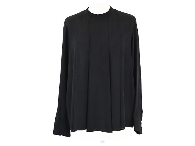 Camicia nera a maniche lunghe plissettata Hermès Nero