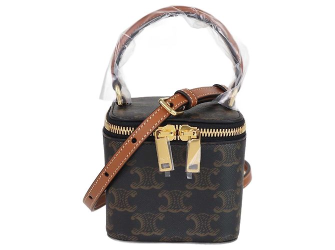 Céline Celine Mini Vanity Case Triomphe Tan/Nero Beige
