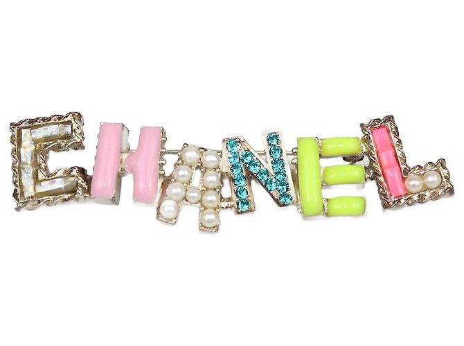 Spilla Chanel in metallo dorato/multicolore D'oro