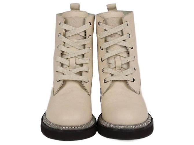 Stivaletti Monili beige chiaro con lacci Brunello Cucinelli