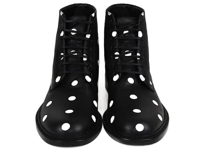 Saint Laurent Black/White Polka Dots Boots Leather  ref.2379094
