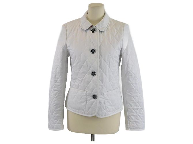Burberry White/Checked Collar Diamond Quilted Button Front Jacket