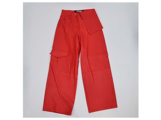 Jacquemus Red Leather Wide Pants