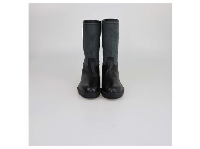 Hermès Hermes Black/Gray Mid Calf Rain Boots Brown