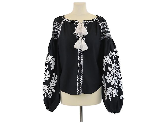 Autre Marque Blusa nera con frange ricamate March II Nero
