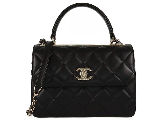 Bolsa Chanel preta acolchoada pequena Trendy CC com alça superior Preto
