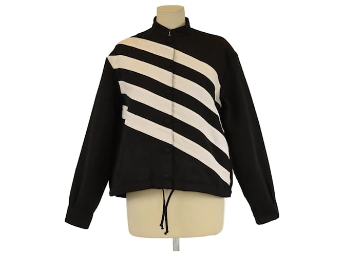 Christian Dior Black/White Stripe Long Sleeve Jacket Silk Cotton