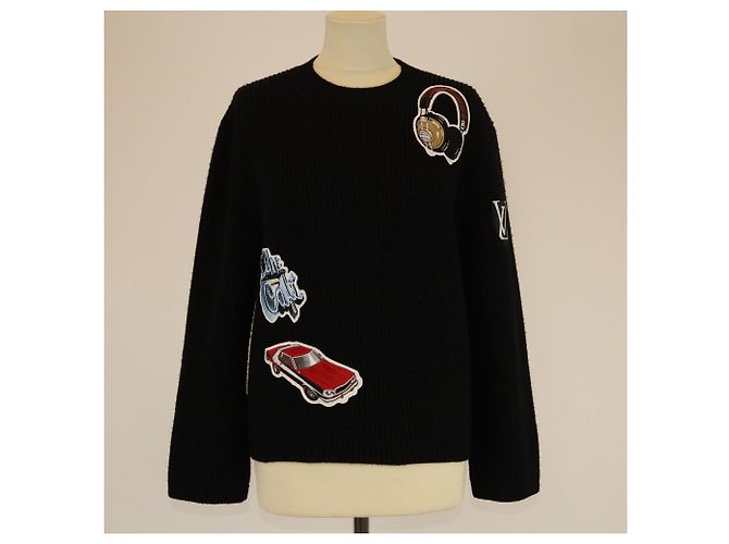 Schwarzer Pullover mit bestickten Patches von Louis Vuitton
