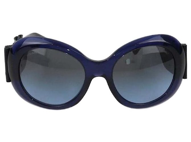 Chanel Blue Gradient Bow Oversized Round Sunglasses