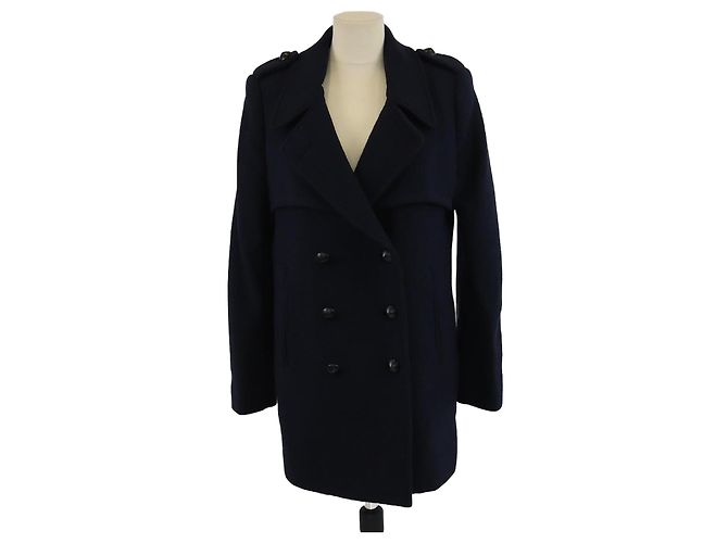Chloé Chloe Navy Blue Crepe Double Breasted Long Sleeve Peacoat