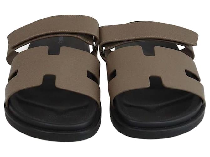 Hermès Hermes Etoupe Gray Epsom Chypre Sandals Taupe Leather  ref.2379612