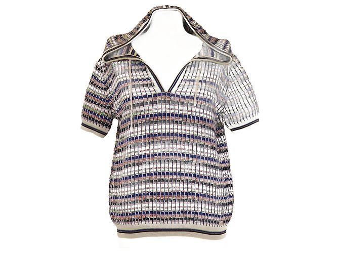 Chanel Kurzarm Strickpullover mit Kapuze in Mehrfarben