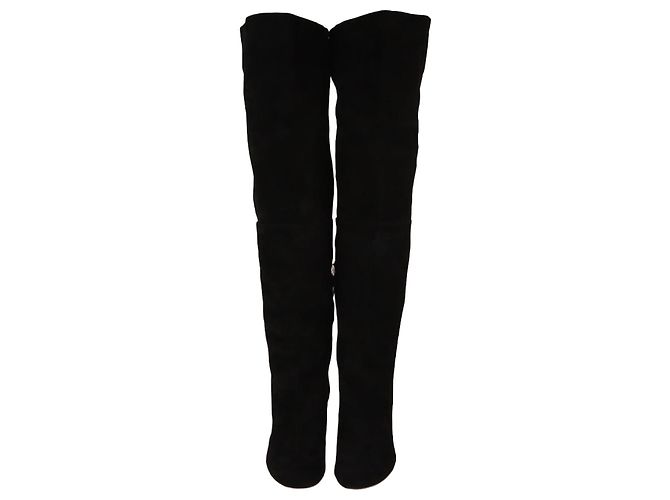 Botas altas de punta redonda negra CC de Chanel Negro
