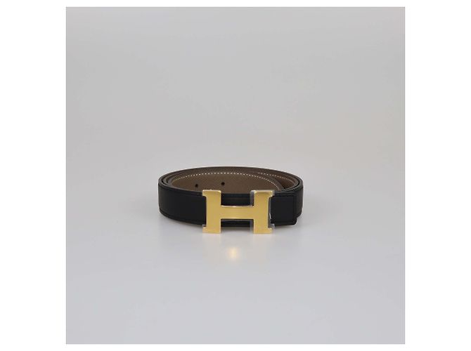 Cinturón reversible Mini Constance en Swift y Epsom Negro/Etoupe de Hermès Gris pardo