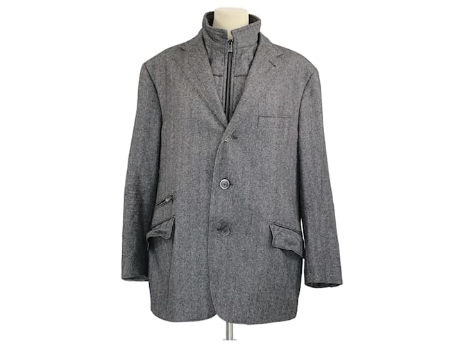 Corneliani Gray Zip Closure Pointed Collar Single Breasted Blazer Brown Silk Wool  ref.2380044