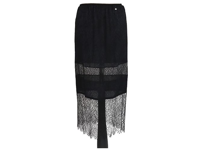 Falda midi de encaje azul marino/negra de Chanel Negro