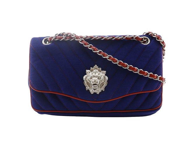 Bolso de hombro de cadena doble Chanel Roja Azul marino
