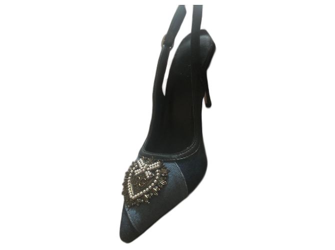 Dolce & Gabbana Denim Patchwork Kitten Heels Blau