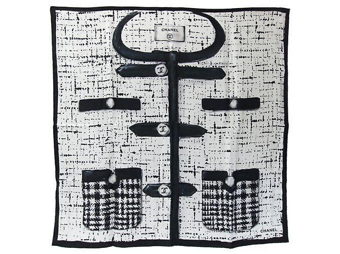 Timeless Lenço de seda Chanel Preto Branco