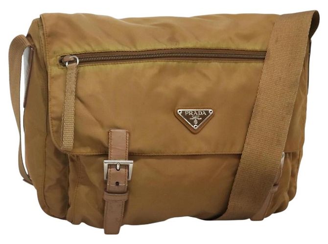 PRADA Shoulder Bag Nylon Brown Silver Auth 134382 Silvery
